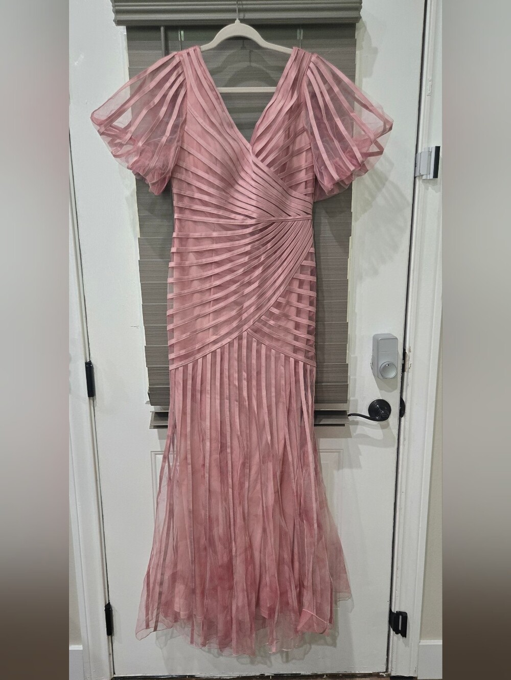 SHEIN Dusky Pink Pleated V-Neck Prom Gown